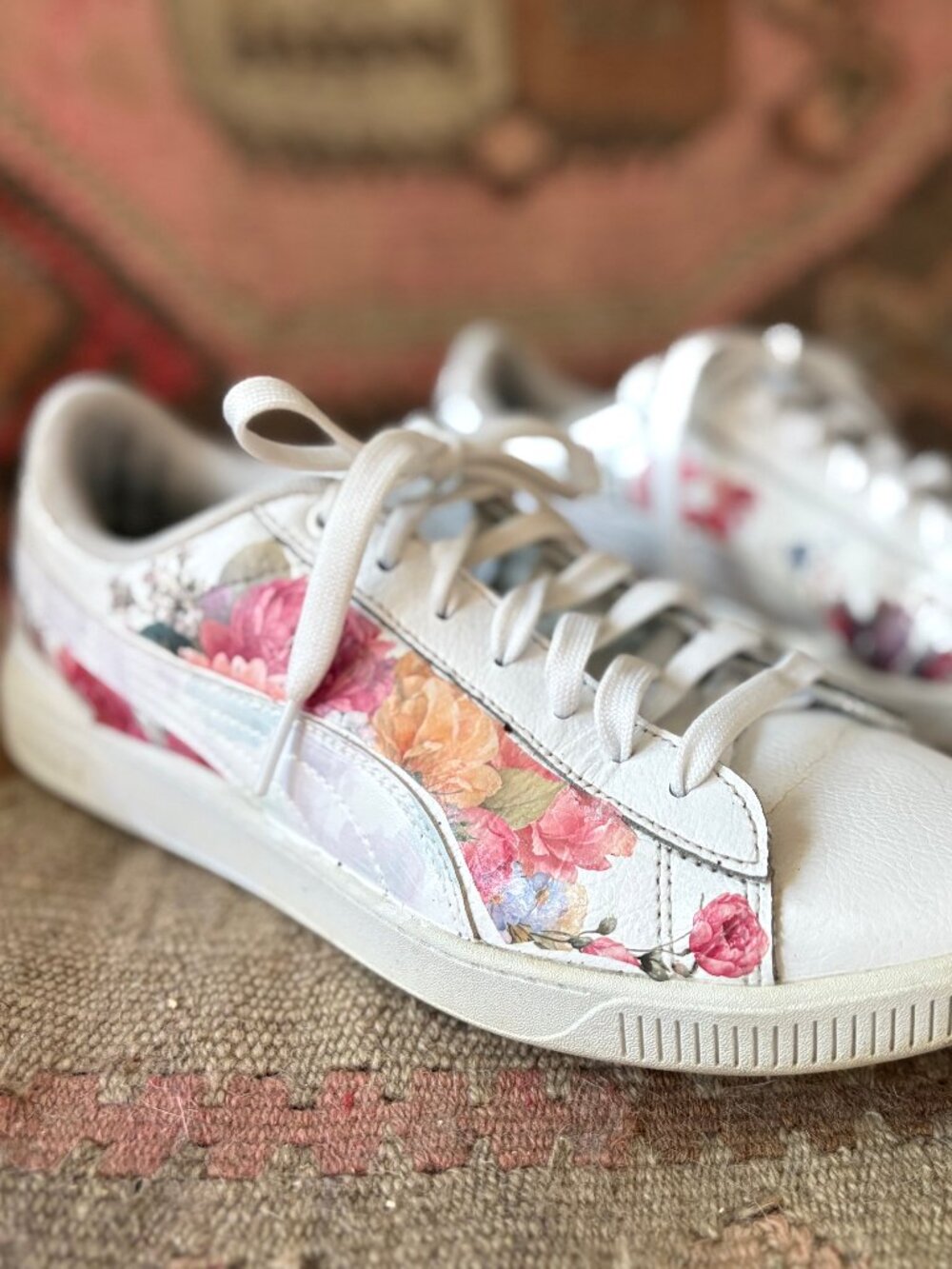 Upcycled Floral Sneakers | Hand-Embellished Puma Shoes | Women’s Size 9.5